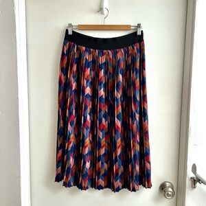 Colorful Geometric Pleated Midi Skirt (size S)